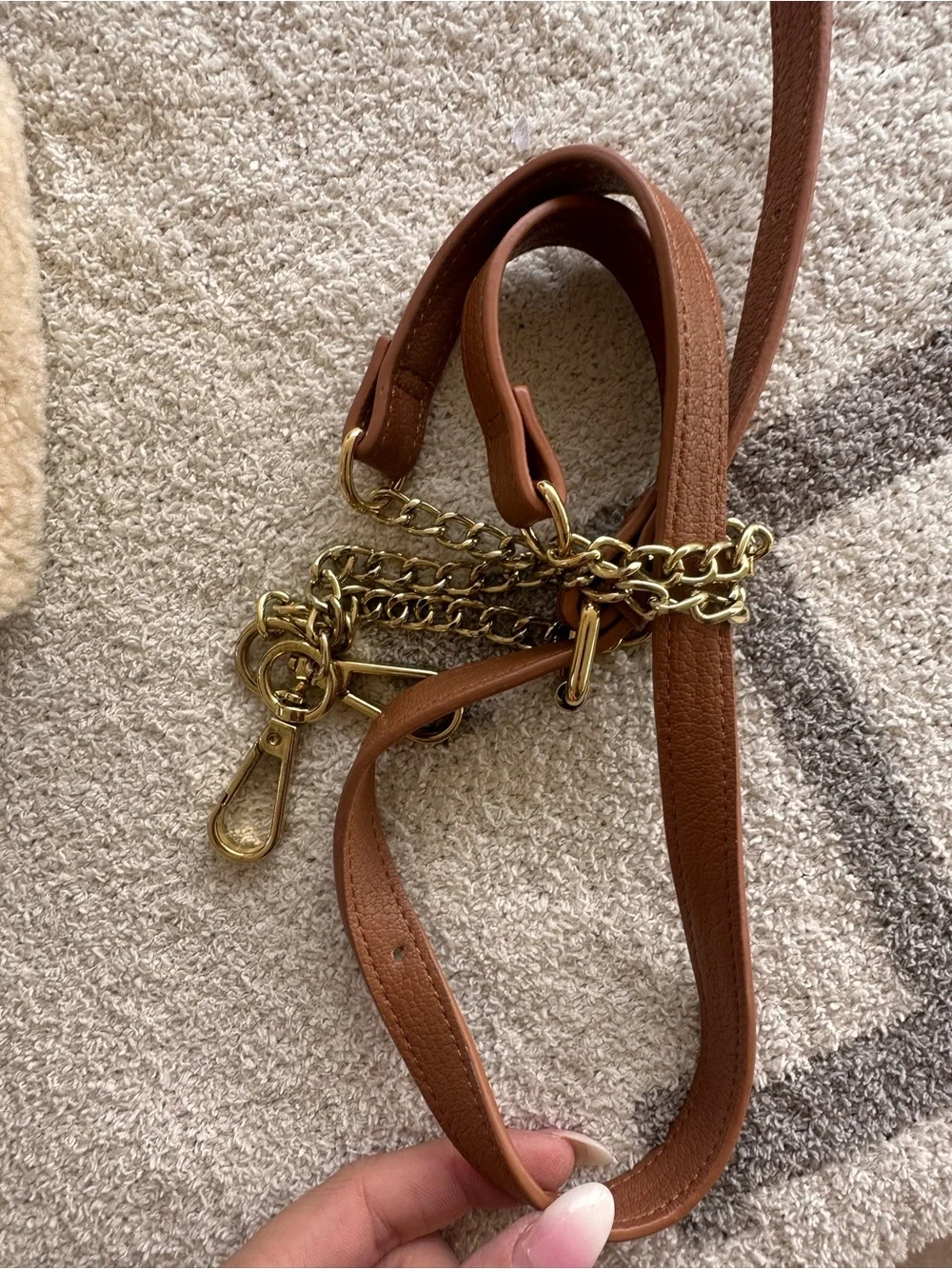 Coach Chestnut Brown Pebbled Leather Satchel with Shearling Trim